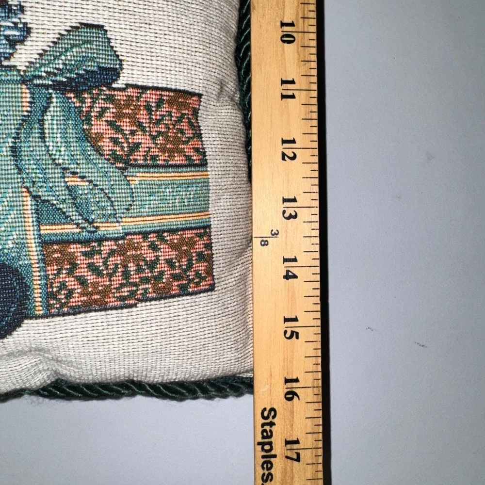 David Carter Brown Deck the Halls Santa Tapestry Throw Pillow Red Green 12x9